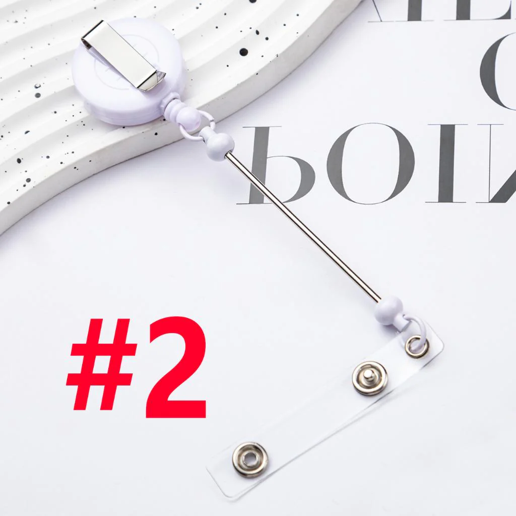 Creative Beaded Retractable Back Badge Holder Reels with Belt Clip & Keychain Bar - Image 5