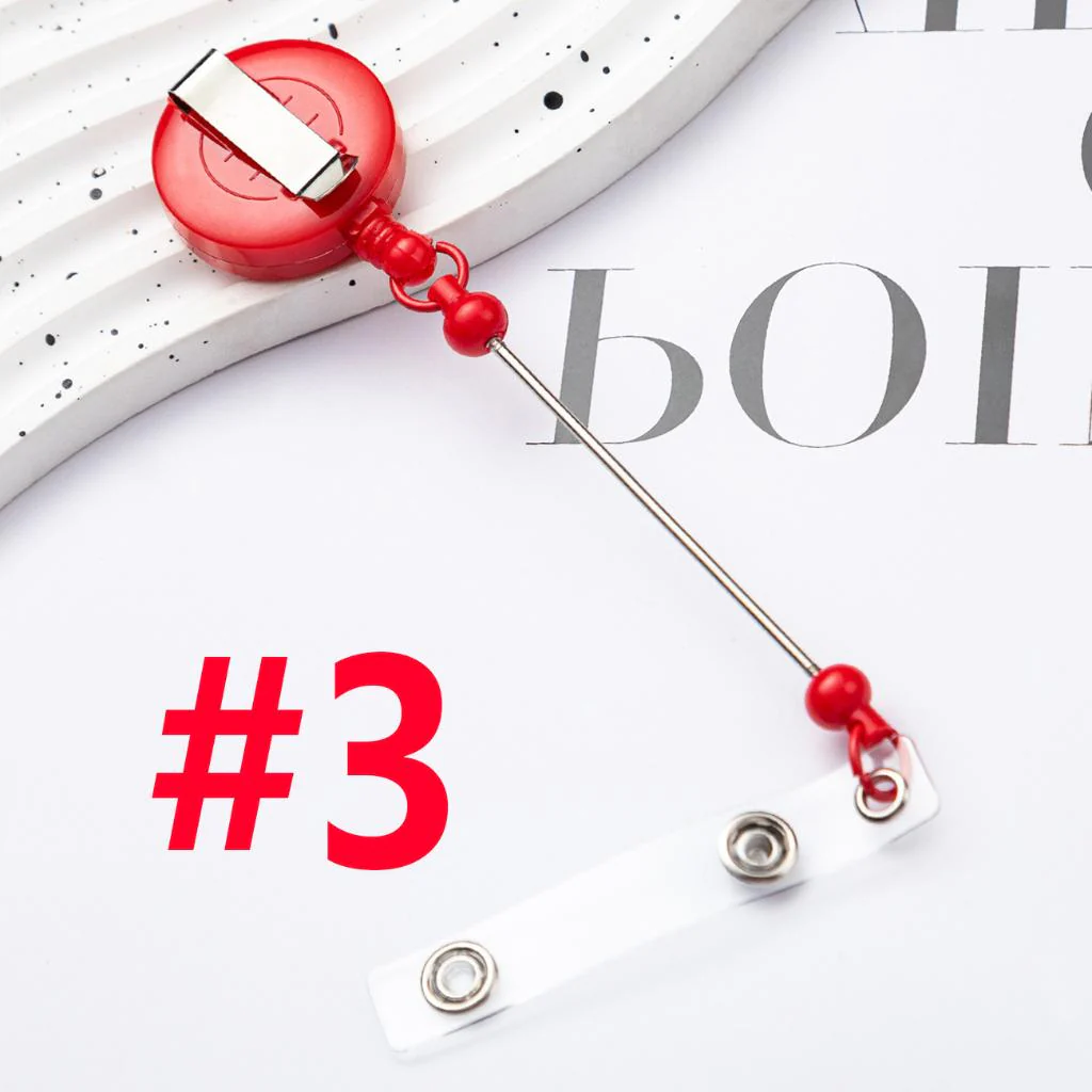 Creative Beaded Retractable Back Badge Holder Reels with Belt Clip & Keychain Bar - Image 6