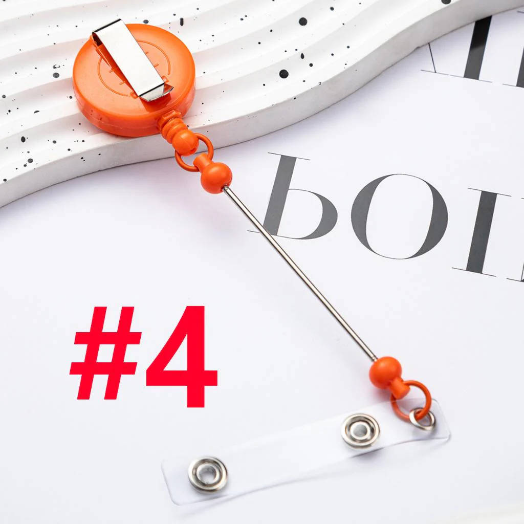 Creative Beaded Retractable Back Badge Holder Reels with Belt Clip & Keychain Bar - Image 7