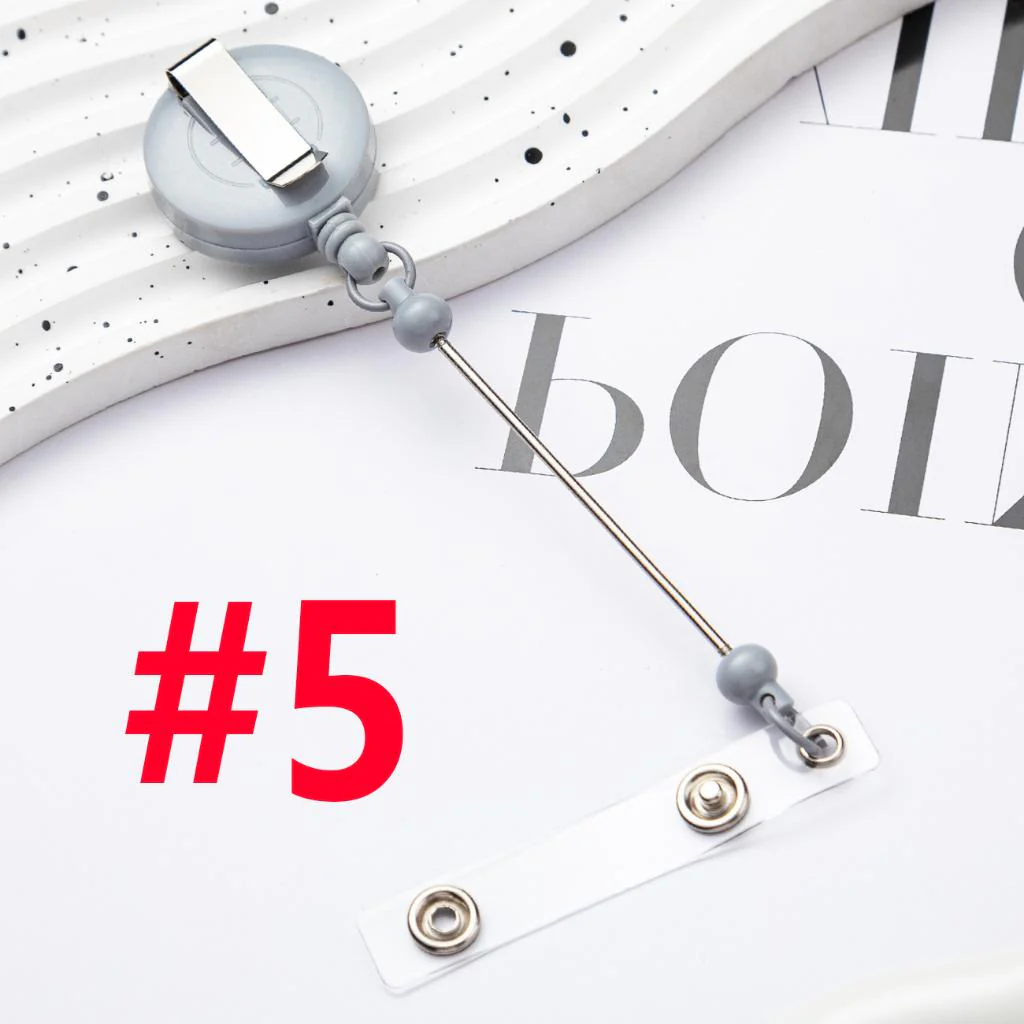 Creative Beaded Retractable Back Badge Holder Reels with Belt Clip & Keychain Bar - Image 8