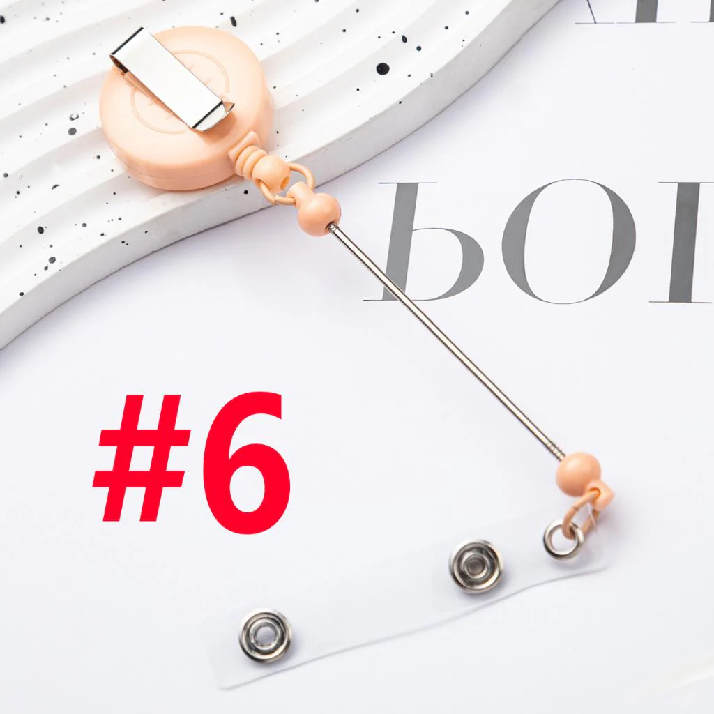 Creative Beaded Retractable Back Badge Holder Reels with Belt Clip & Keychain Bar - Image 9