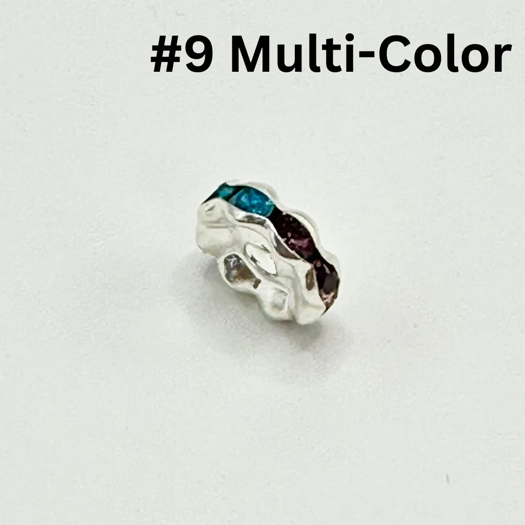 Crimp Beads, Metal Wavy Shape Spacers with Rhinestones in Solid Colors, 10mm - Image 10