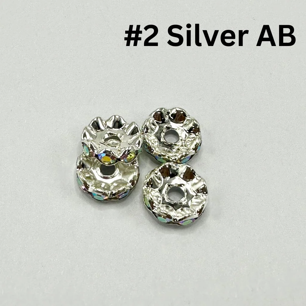 Crimp Beads, Metal Wavy Shape Spacers with Rhinestones in Solid Colors, 10mm - Image 3