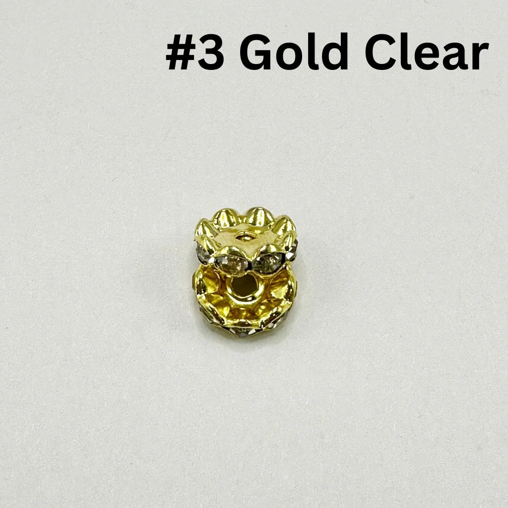 Crimp Beads, Metal Wavy Shape Spacers with Rhinestones in Solid Colors, 10mm - Image 4