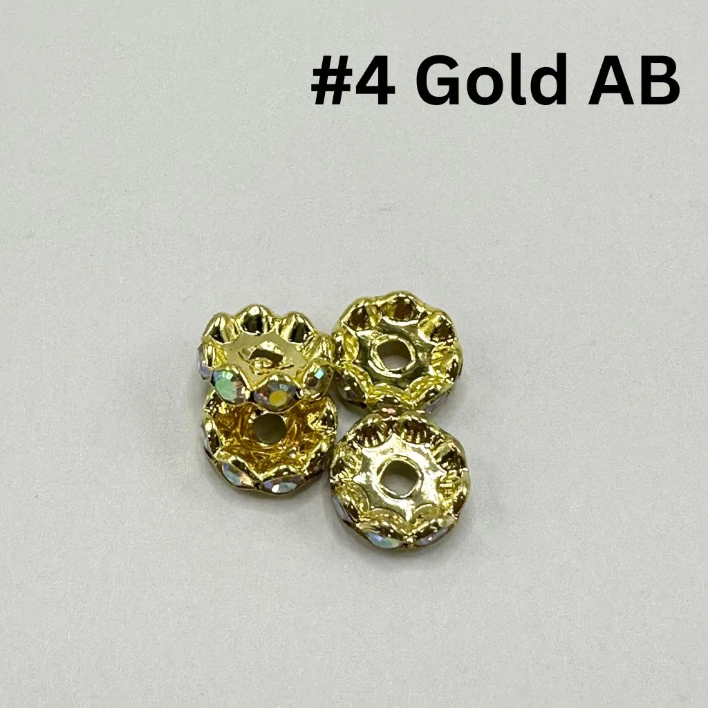 Crimp Beads, Metal Wavy Shape Spacers with Rhinestones in Solid Colors, 10mm - Image 5