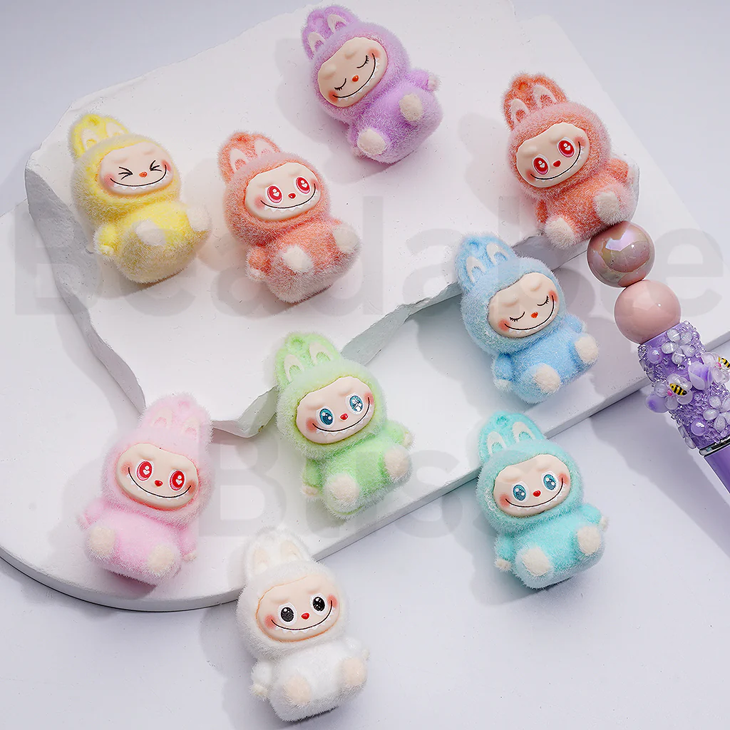 Cute Flocked Multi-Color Baby ghoul toy  with Hided Dangle Ring Pendant Pen Topper Acrylic Beads Jewelry Accessories, 26*40MM - Image 3