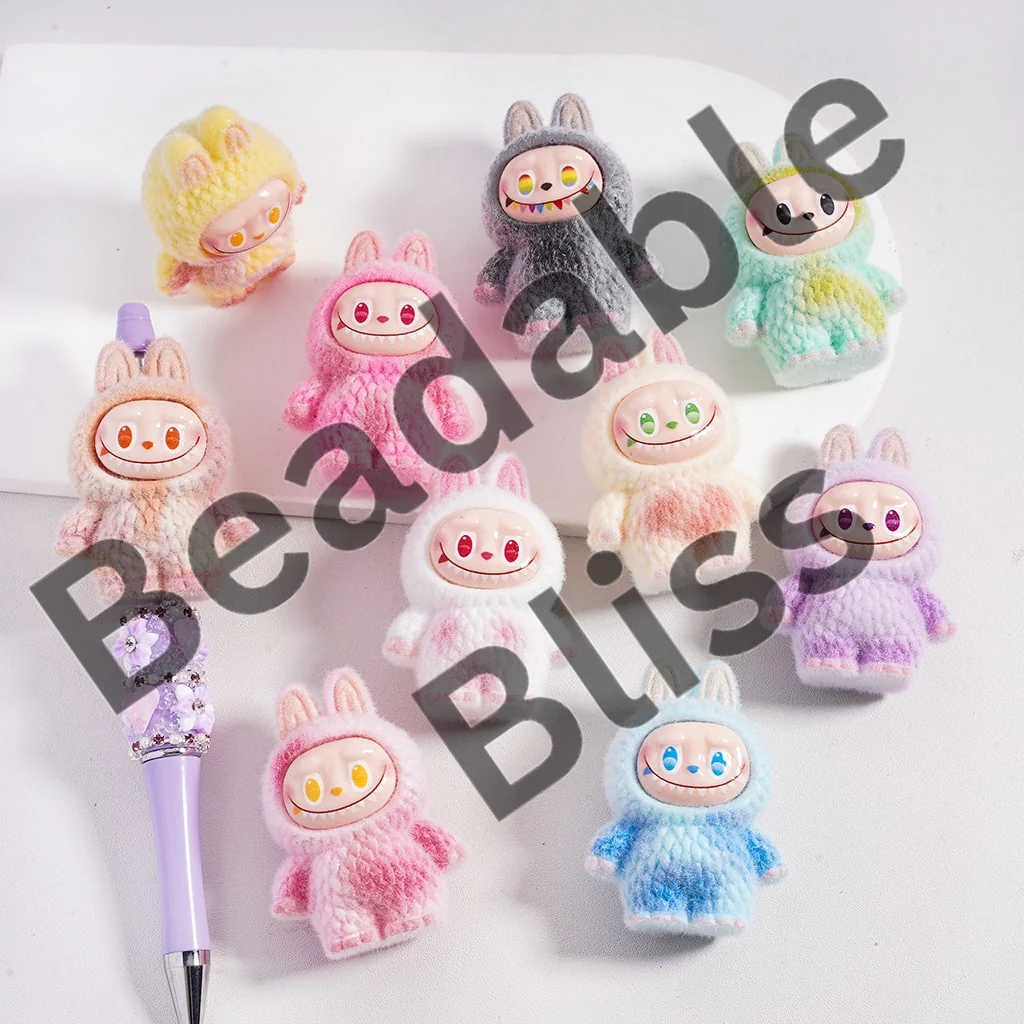 Cute Vivid Flocked Tiny Monster Doll JoyMint Acrylic Beads Pen Toppers Pendants Jewelry Accessories, 54*40MM - Image 3