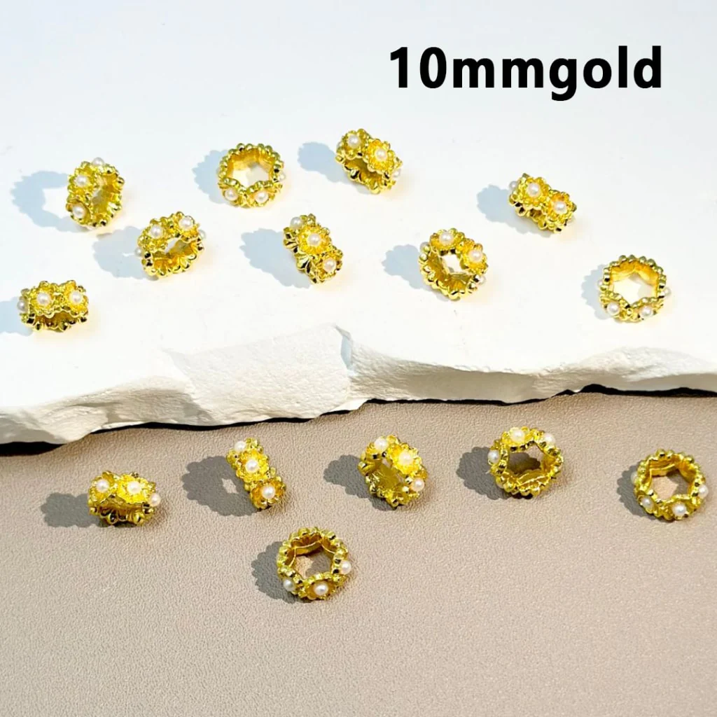 Delicate Silver Gold Black Metal Spacer with Flowers White Pearls Inside, 10MM - Image 3