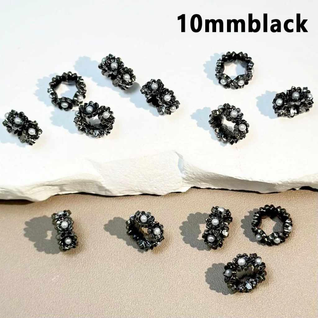 Delicate Silver Gold Black Metal Spacer with Flowers White Pearls Inside, 10MM - Image 4