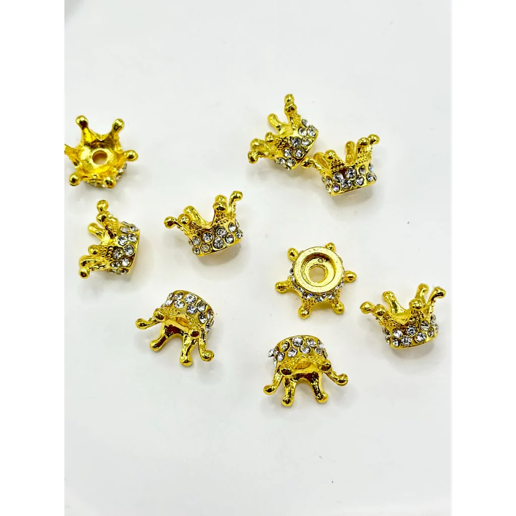 Gold & Silver Metal Beads with Crown Shape Bling Bling Clear Rhinestones, 10MM - Image 3