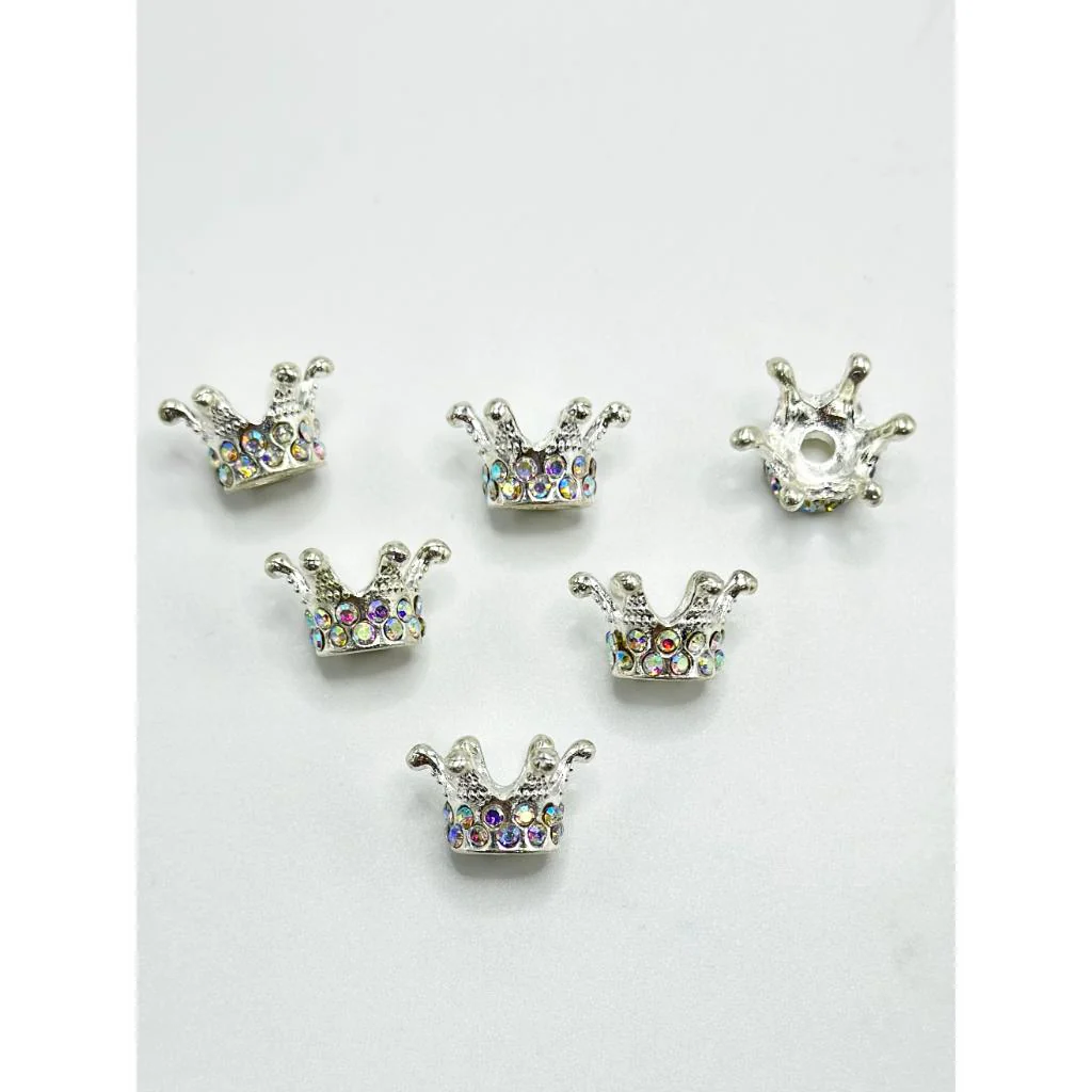 Gold & Silver Metal Beads with Crown Shape Bling Bling Clear Rhinestones, 10MM - Image 4
