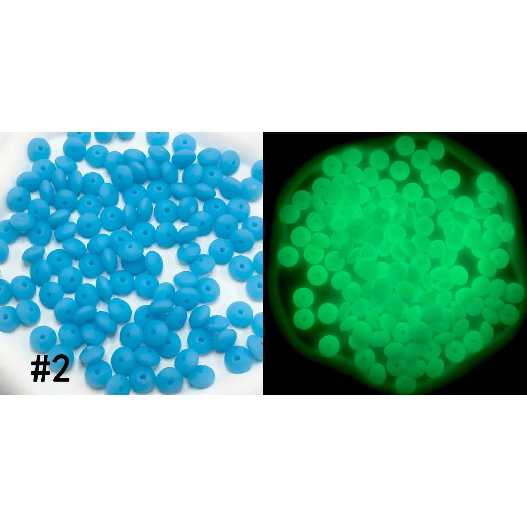 Luminous Silicone Lentil Beads Spacers Saucers in Neon Colors, Glow in the Dark, 12mm - Image 3