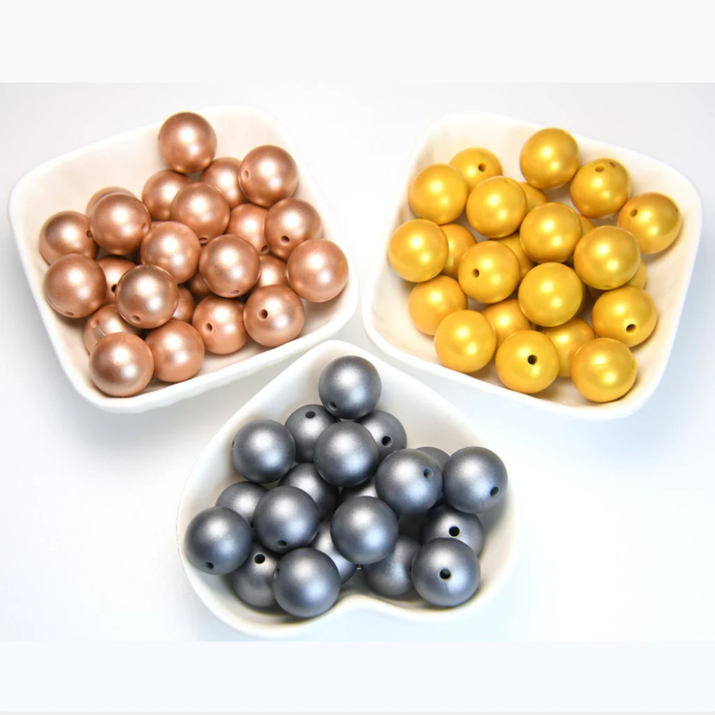 Metallic Finish Solid Color Opal Silicone Beads 15mm - Image 3