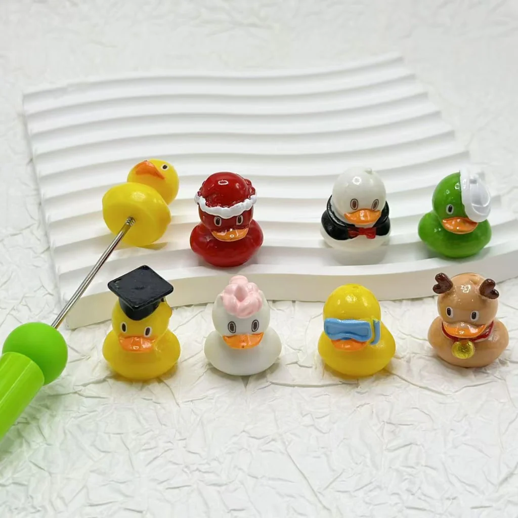 Mini Cute Baby Duck Pen Topper Acrylic Beads, Random Mix, Around 24MM Tall - Image 3