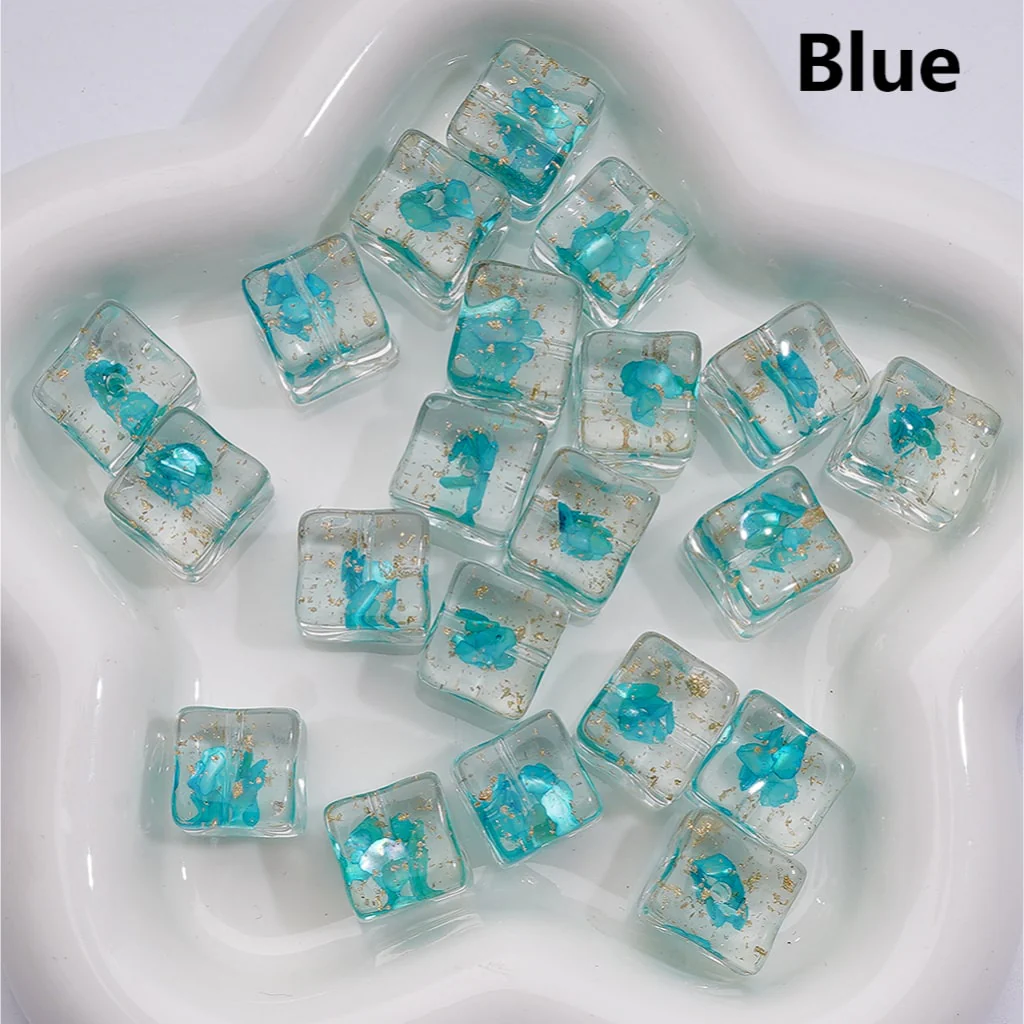 Multi-Color Shells Gold Foil Paper Inside Clear Cube Square Acrylic Beads, 14-15MM (Single Color is available for 200pcs(Whole bag)) - Image 3