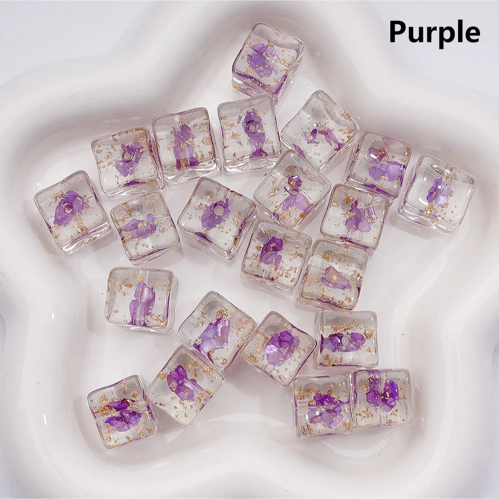 Multi-Color Shells Gold Foil Paper Inside Clear Cube Square Acrylic Beads, 14-15MM (Single Color is available for 200pcs(Whole bag)) - Image 4