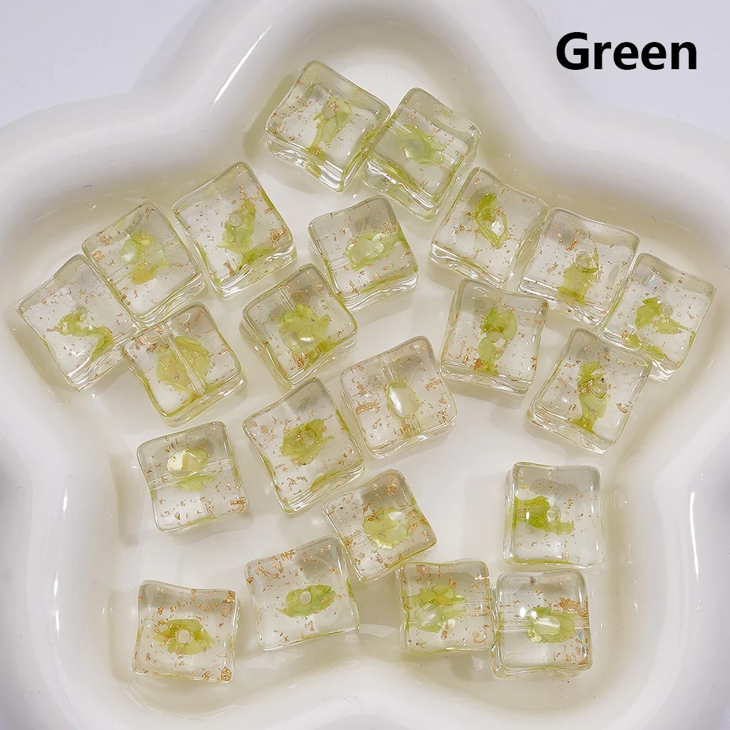 Multi-Color Shells Gold Foil Paper Inside Clear Cube Square Acrylic Beads, 14-15MM (Single Color is available for 200pcs(Whole bag)) - Image 5