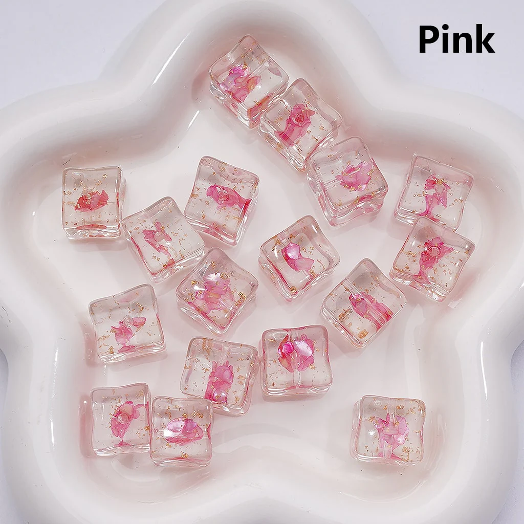 Multi-Color Shells Gold Foil Paper Inside Clear Cube Square Acrylic Beads, 14-15MM (Single Color is available for 200pcs(Whole bag)) - Image 8