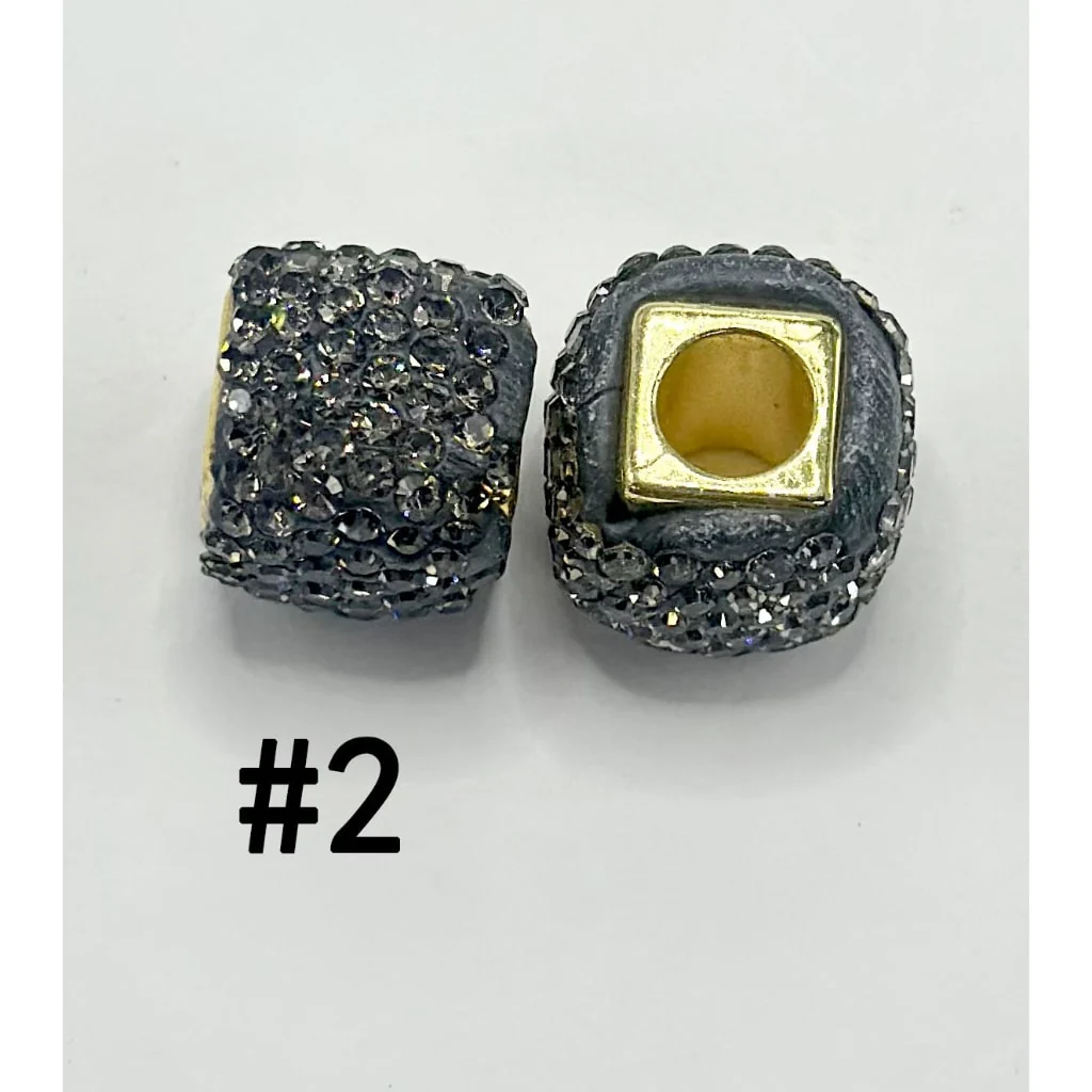 Square Shape Clay Spacer with Rhinestones in Solid Colors, 8MM by 12MM - Image 3
