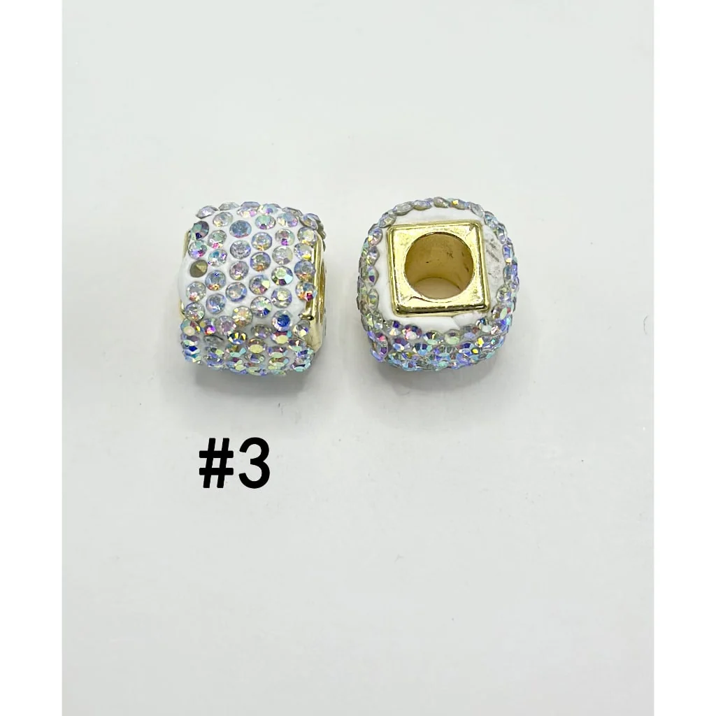 Square Shape Clay Spacer with Rhinestones in Solid Colors, 8MM by 12MM - Image 4