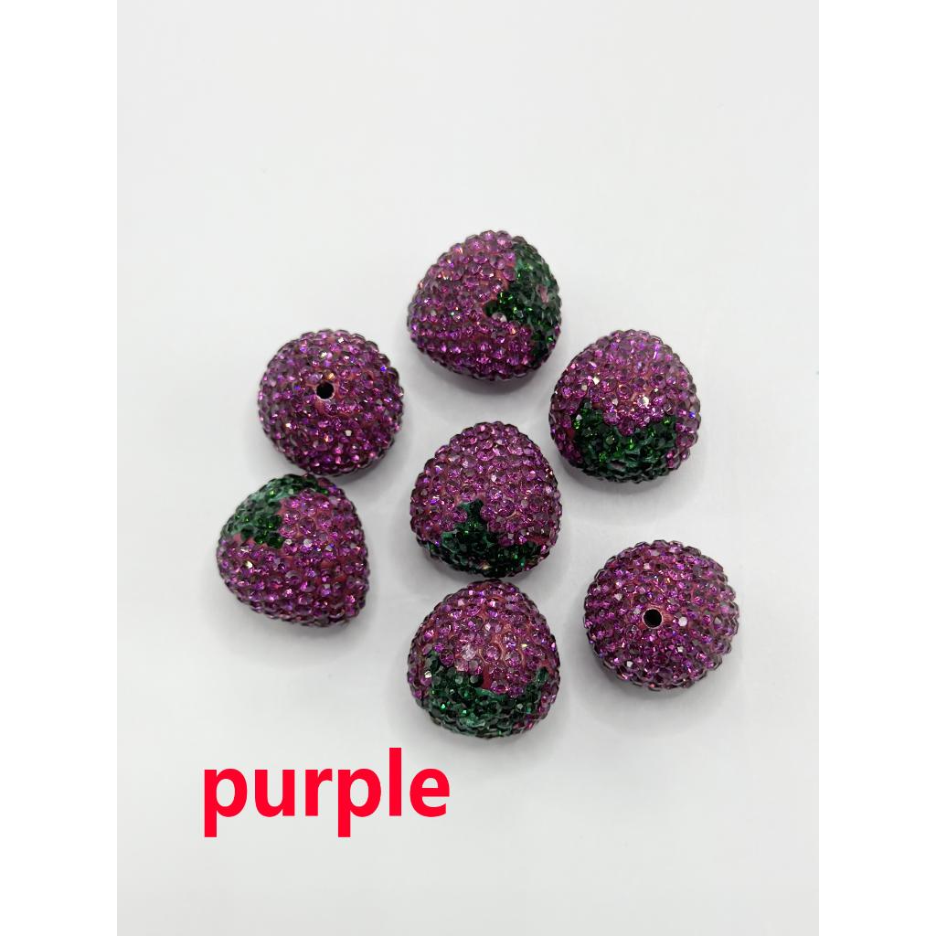 Strawberry Clay Beads with Rhinestones, 20mm by 22mm - Image 3