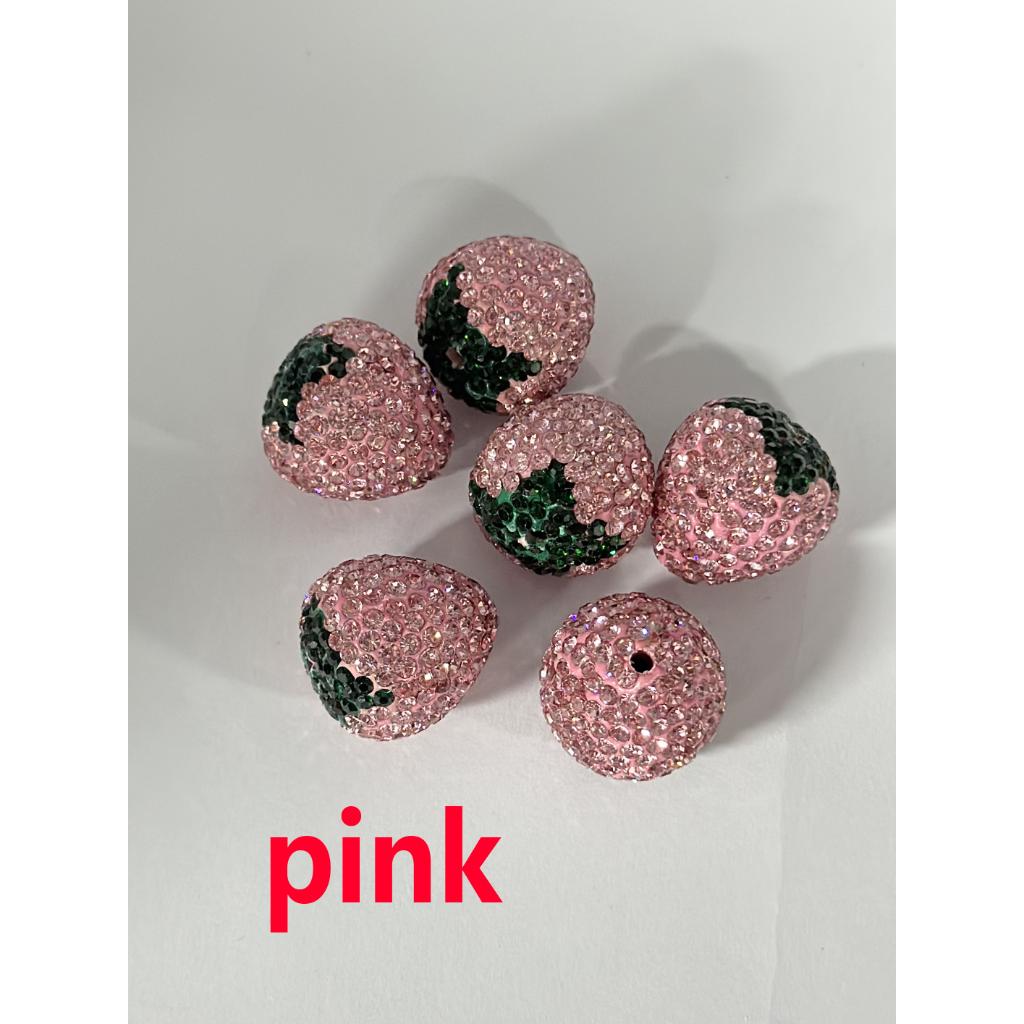 Strawberry Clay Beads with Rhinestones, 20mm by 22mm - Image 4