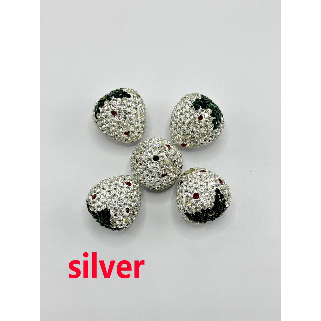 Strawberry Clay Beads with Rhinestones, 20mm by 22mm - Image 5