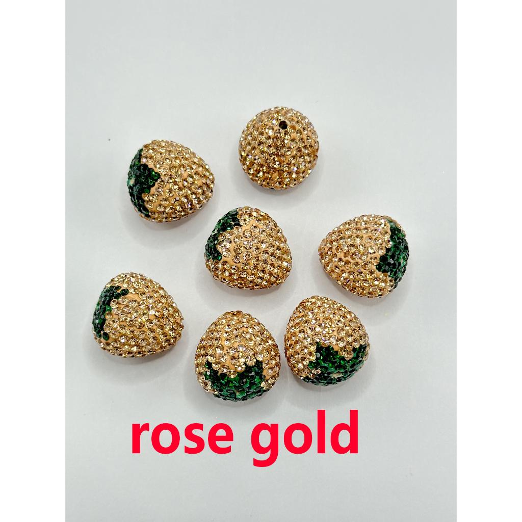 Strawberry Clay Beads with Rhinestones, 20mm by 22mm - Image 6