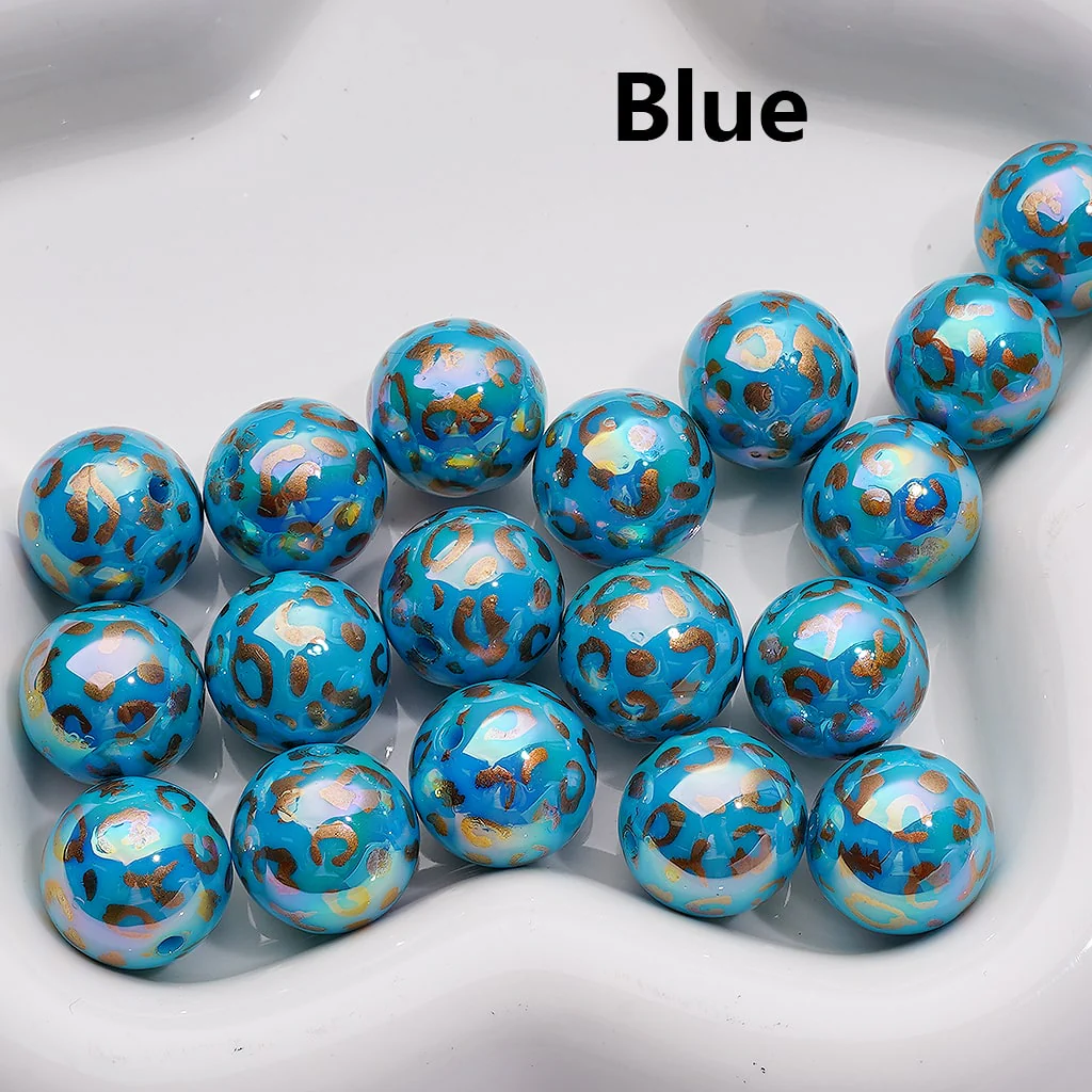 UV Coating Gold Lepoard Prints Round Acrylic Beads in Solid Color, 16MM (Single Color is available for 200pcs(Whole bag)) - Image 3