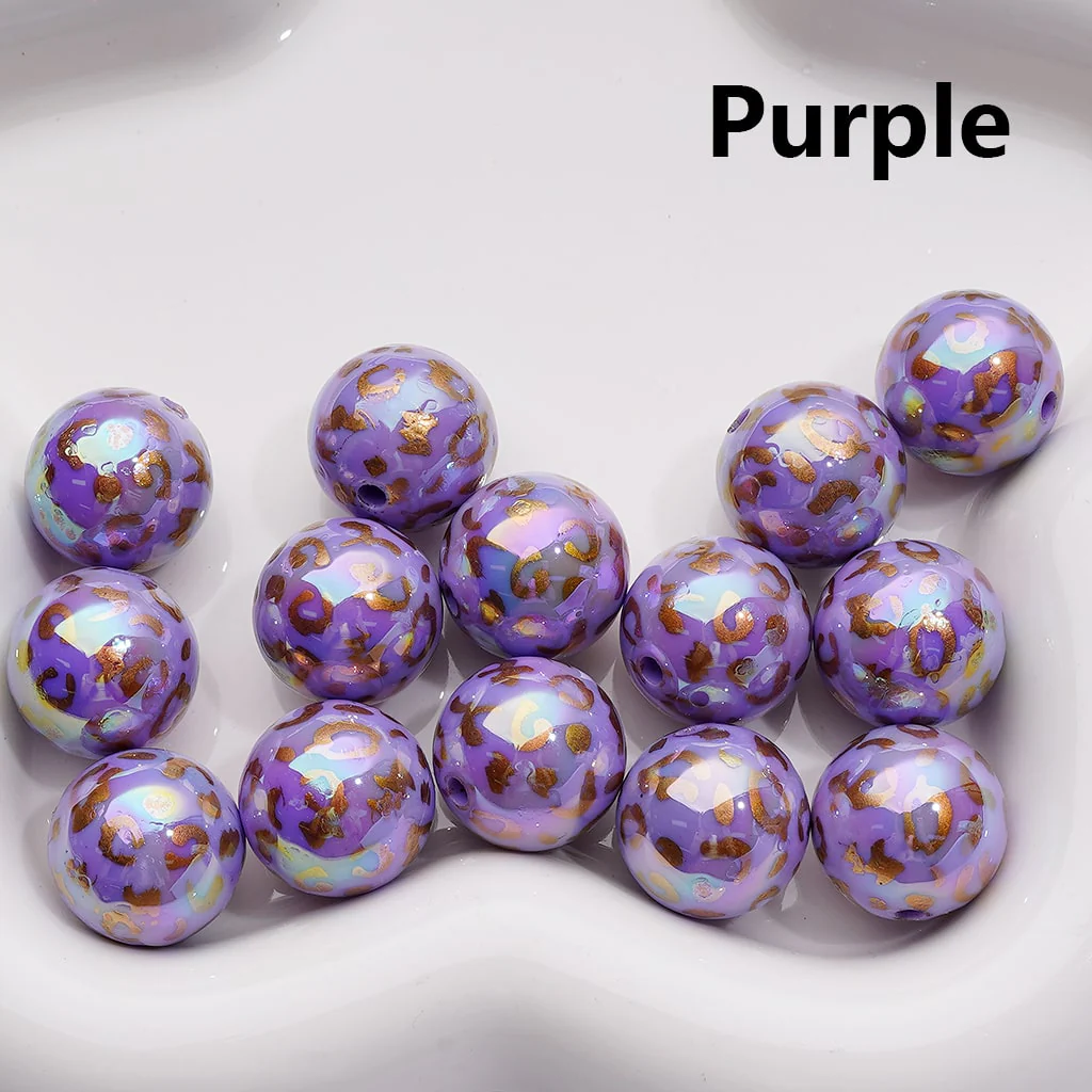 UV Coating Gold Lepoard Prints Round Acrylic Beads in Solid Color, 16MM (Single Color is available for 200pcs(Whole bag)) - Image 5