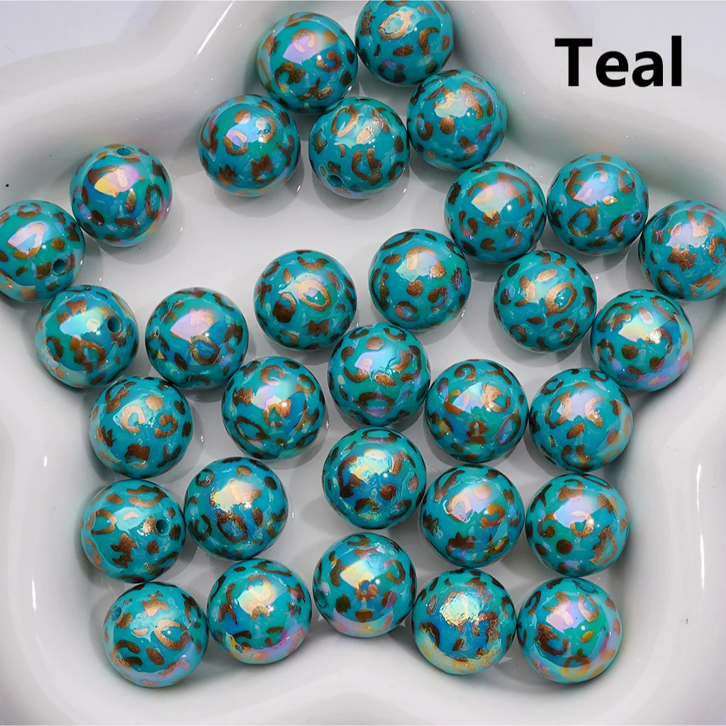 UV Coating Gold Lepoard Prints Round Acrylic Beads in Solid Color, 16MM (Single Color is available for 200pcs(Whole bag)) - Image 6