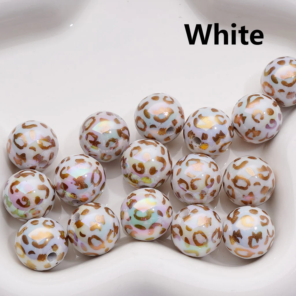 UV Coating Gold Lepoard Prints Round Acrylic Beads in Solid Color, 16MM (Single Color is available for 200pcs(Whole bag)) - Image 9
